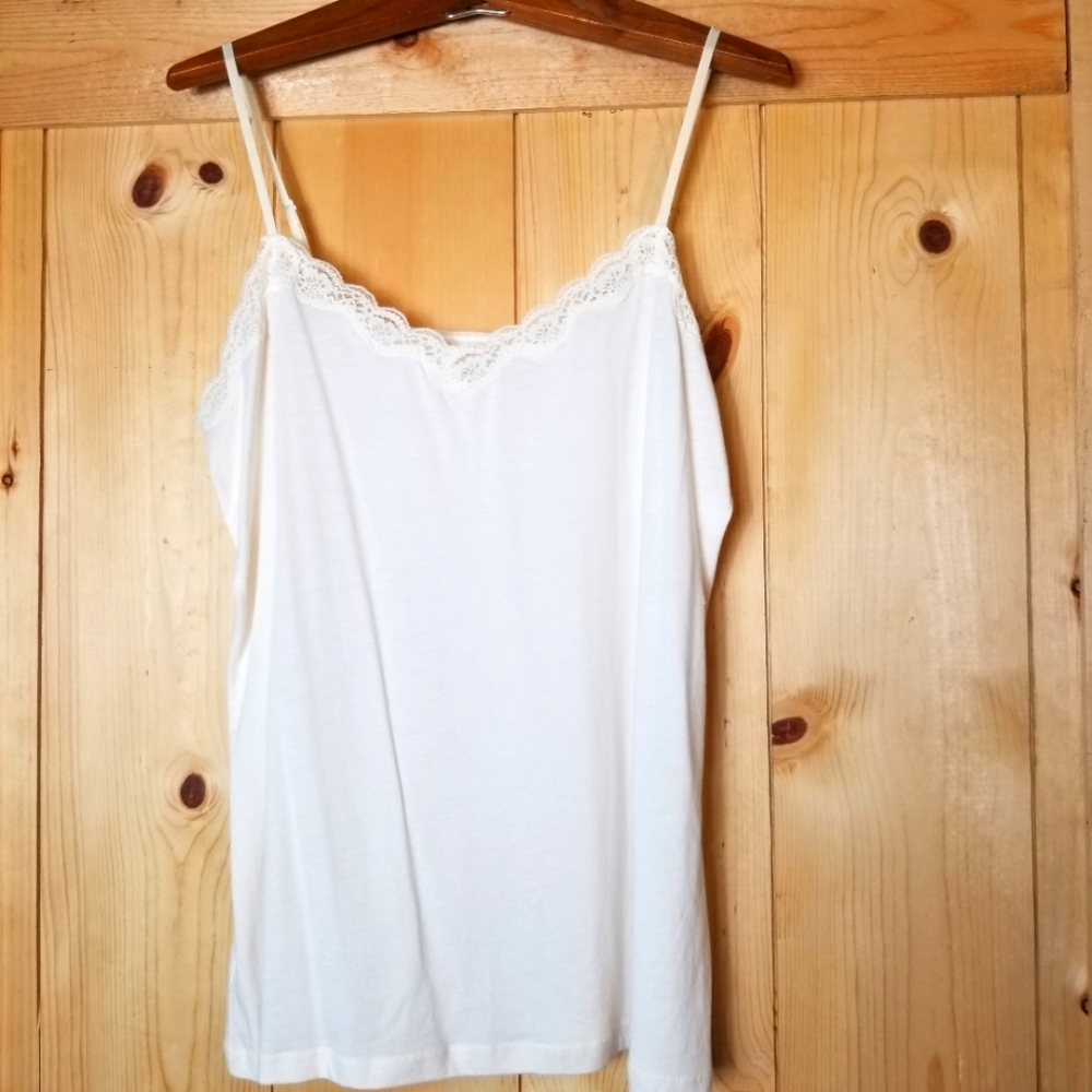 Ann Taylor Loft White Lace Trim Adjustable Camisole Tank Top NWT